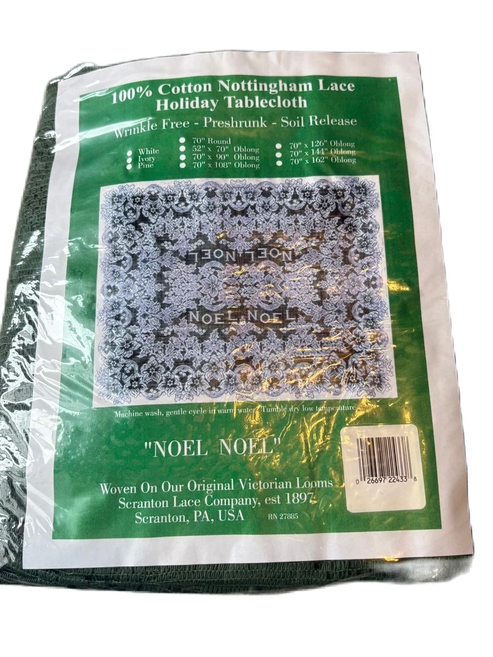 Vintage Nottingham Lace Holiday Tablecloth Noel NEW Green Christmas Holiday